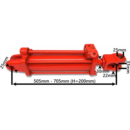 MOCNY SIŁOWNIK HYDRAULICZNY 75x30 SKOK 200 L= 505 mm